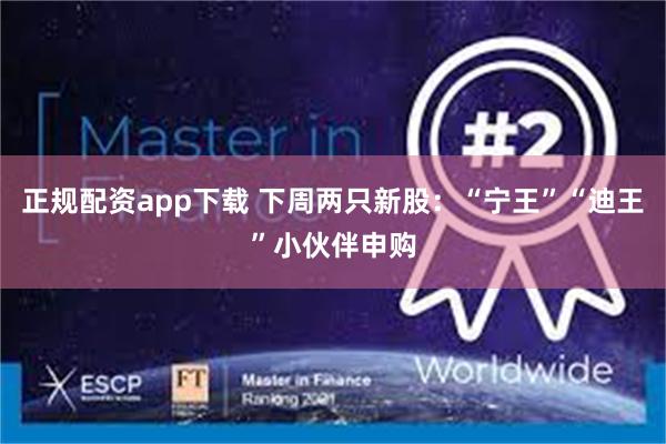 正规配资app下载 下周两只新股：“宁王”“迪王”小伙伴申购